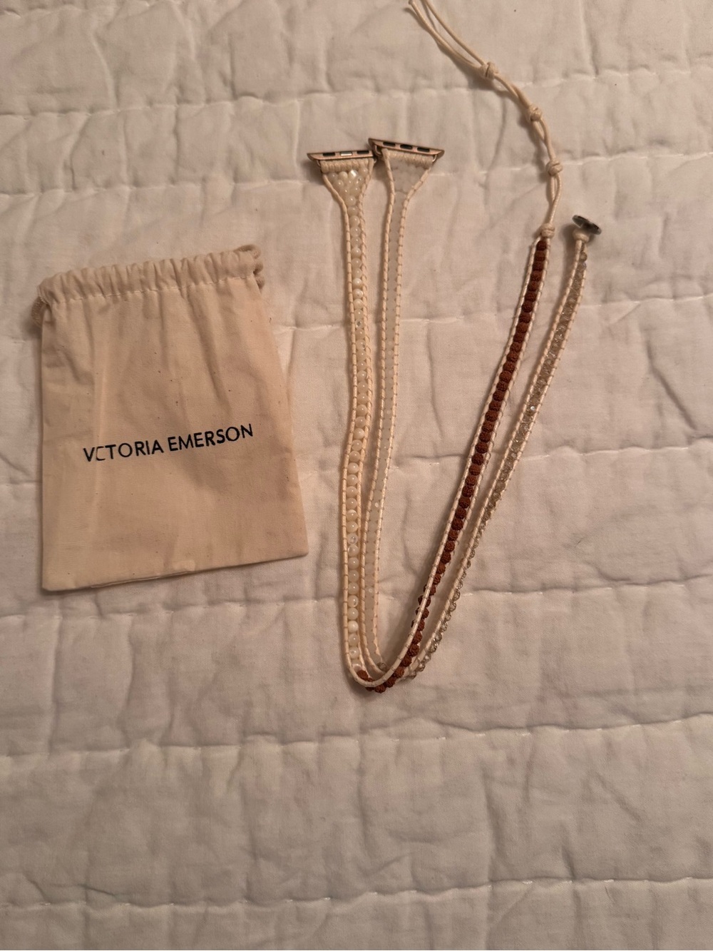 Victoria Emerson Cream and Brown Braided Watch Connector Strap
